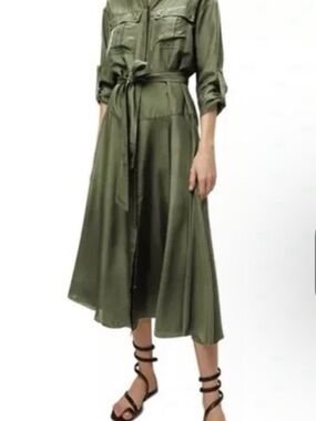 Veronica Beard Camille silk Shirt Midi Dress with Tie Waist size 10
